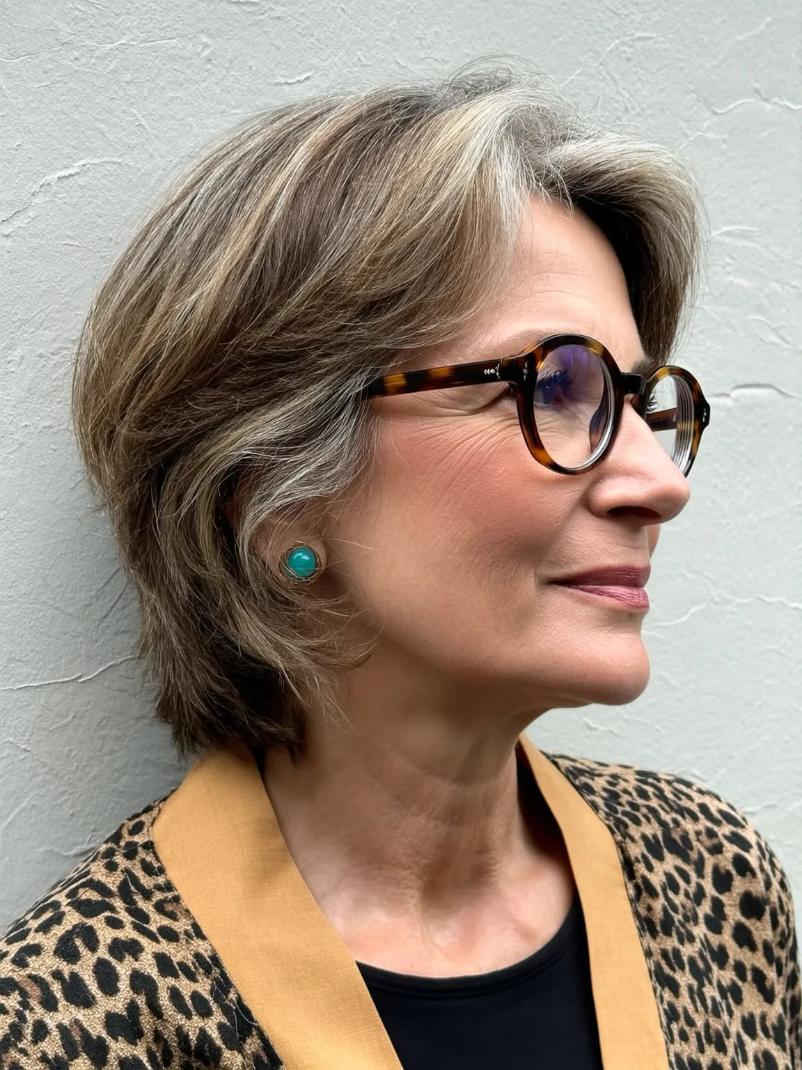 Short Layered Bob with Ash Bronde Highlights